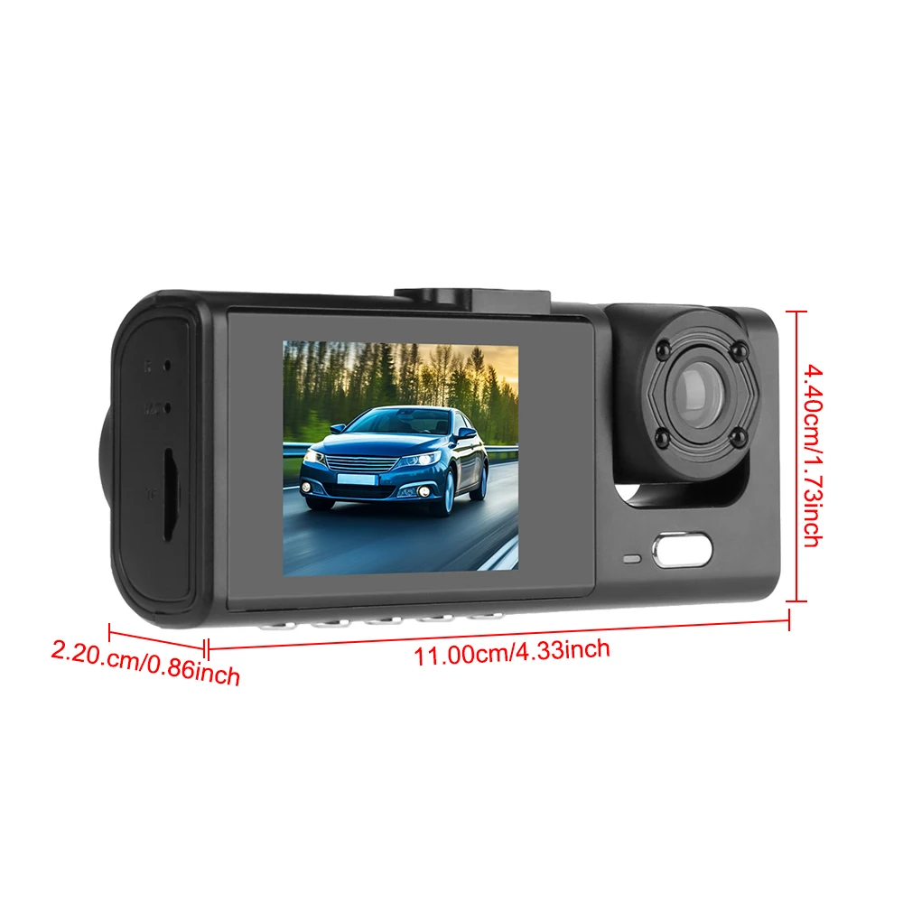 Driving Video Recorder 3 Lens 2 Inch Screen Interior Monitor Car DVR Rearview Camera Dash Cam HD 1080P Universal 12V