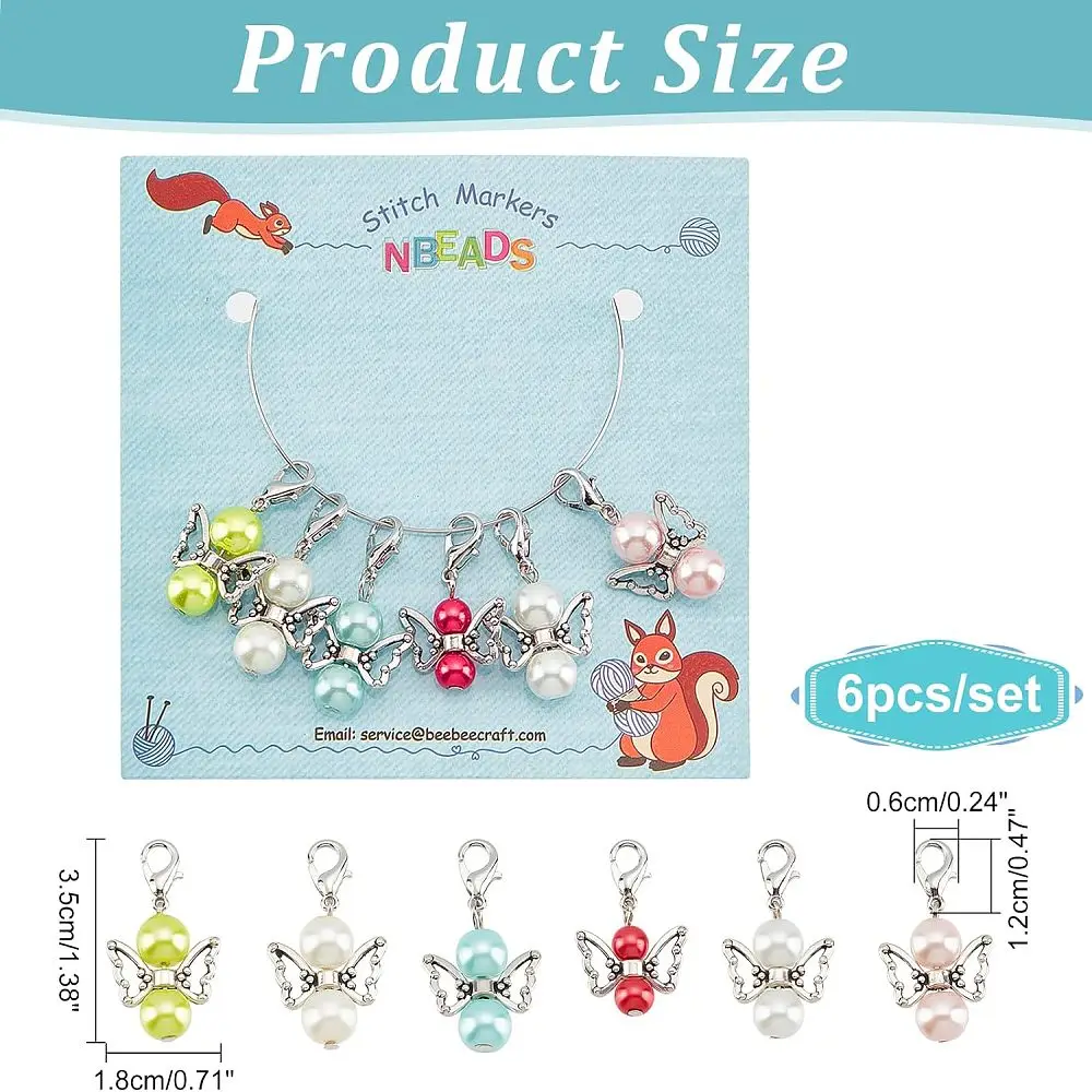 6 Pcs Angel Stitch Markers, Pearl with Wing Crochet Stitch Marker Charms Removable Dangle Locking Stitch Marker for Knitting