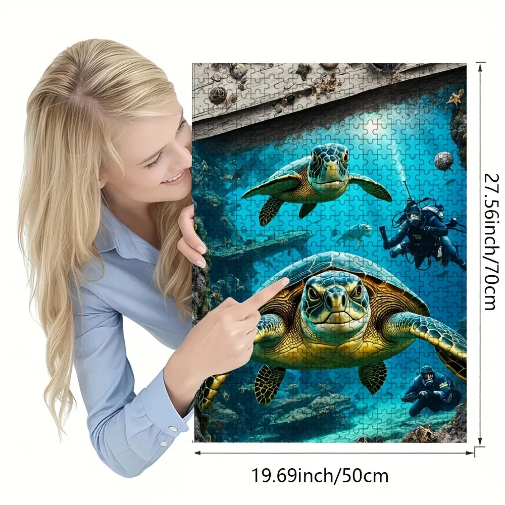 1000 stuks puzzel voor volwassenen |   Met schildpadden en duikers in een onderwaterwereld, perfect voor huisdecoratie, educatief, F