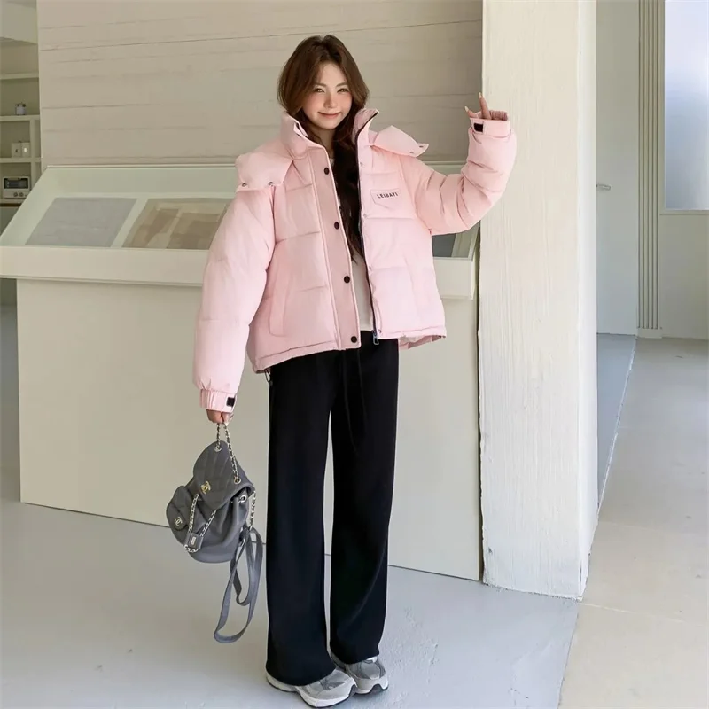 Nowa Zimowa Kurtka Damska Parki Krótkie Płaszcze z Kapturem Damska Parka Ciepła Gruba Kurtka Koreańska Luźna Bawełniana Kurtka Watowana Odzież Wierzchnia