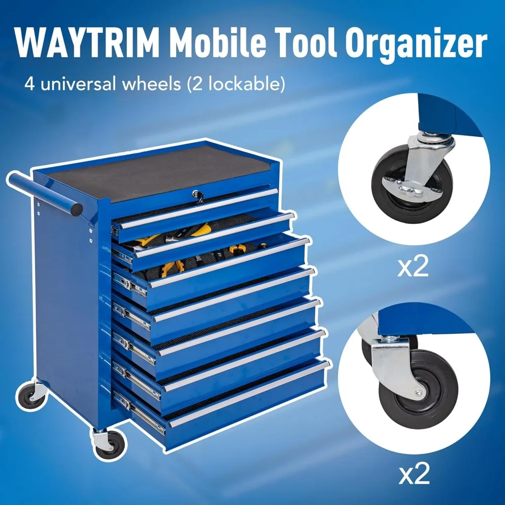 "Metal Rolling 7-Drawer Tool Chest with Lockable Storage Cabinet for Workshop Repairs"