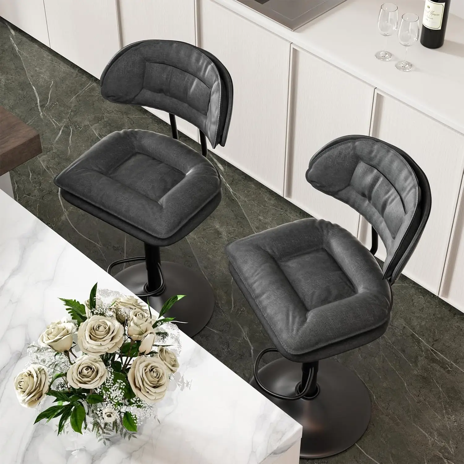 

Modern Bar Stools Set of 2, Double-Layer Ergonomic Upholstered Bar Stools with Back, Adjustable Fabric Bar Stools