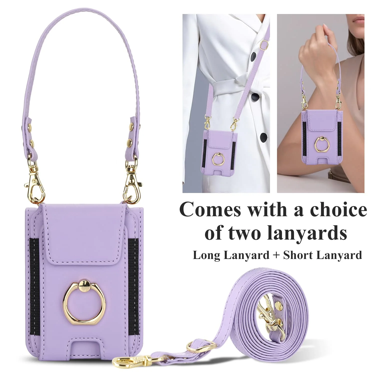 

Кольцо-держатель, браслет, слот для карт, кожаный чехол через плечо для Motorola MOTO Razr 50 50 Ultratra 40 Ultra, длинный чехол-кошелек на ремешке