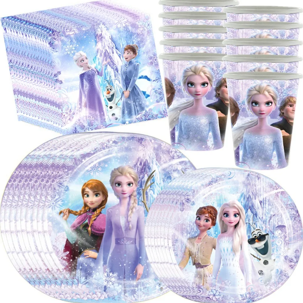 Frozen Anna Elsa Princess Birthday Party Decorations Snow Queen Disposable Tableware Set Baby Shower Kids Girls Party Supplies