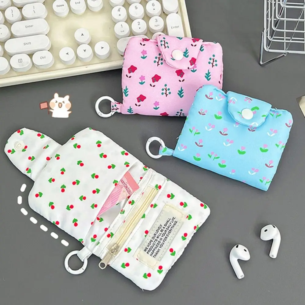 Fashion Cloth Coin Purse Floral Print Multilayer Small Wallet Portable Mini Storage Bag