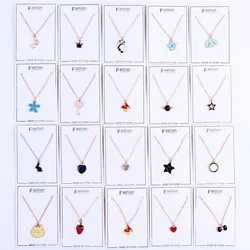 30Pcs/Lot Fashion Simple Fresh Heart Cats Rhinestone Pendant Necklaces For Women Cute Elements Jewelry Party Gifts Accessories