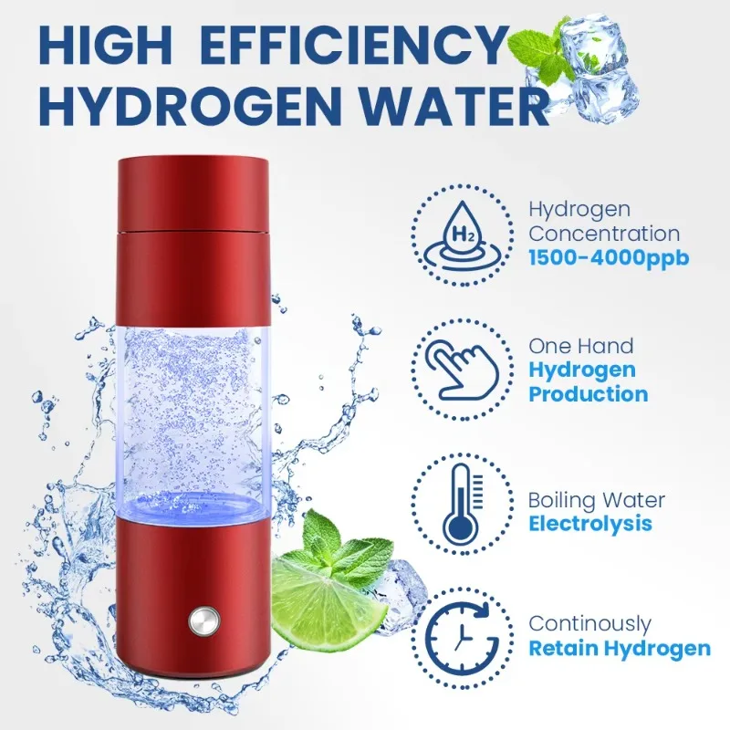 SPE PEM Hydrogen Water Generator – Magnetic Charging Cup for Portable H2 Ionized Drinking | Hydrogen-Rich Alkaline Water Bottle