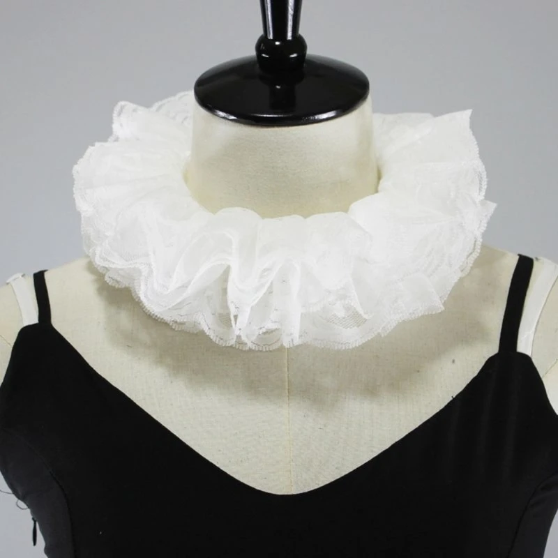 

Womens Elizabethan Neck Ruff Tulle Scarf Layered Floral Lace False Fake Collar Drop shipping