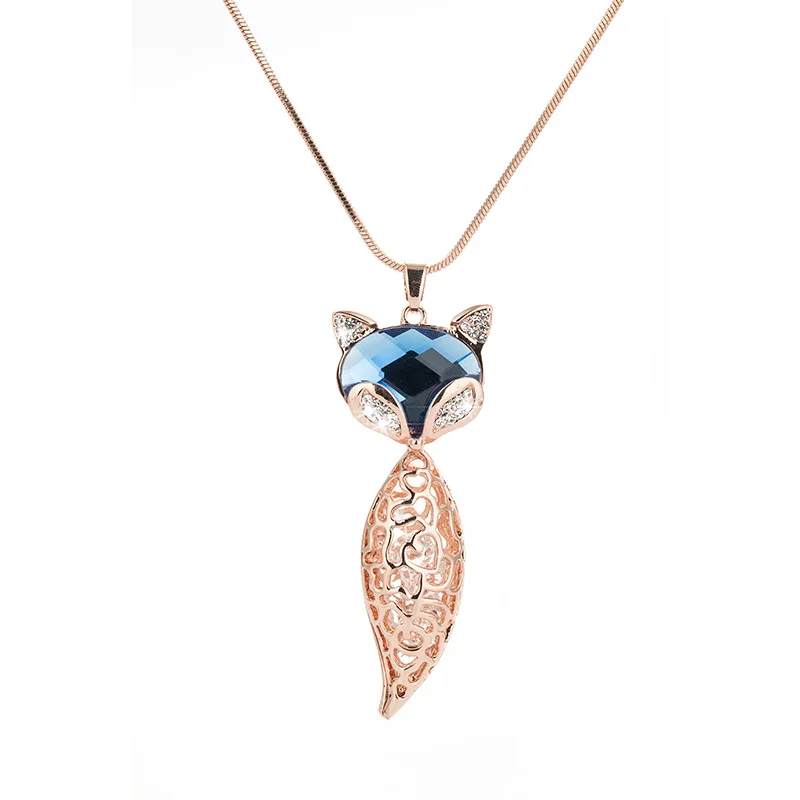 

Crystal fox pendant, long sweater necklace, versatile clothing and accessory pendant
