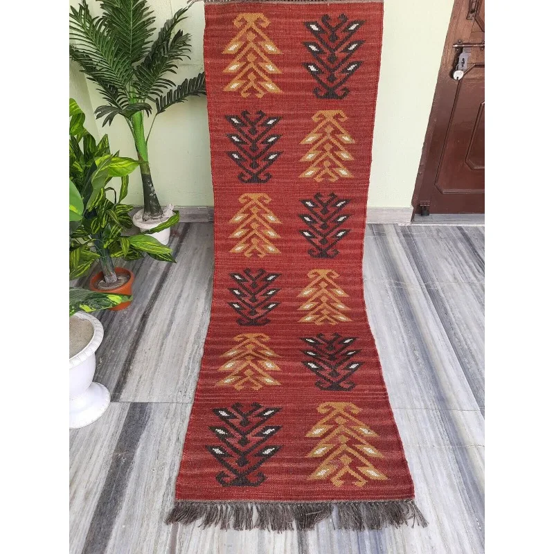 Kilim Rug Jute Wool Oriental Rug Boho Yoga Dhurrie Kilim Woven Area Rug Home & Garden