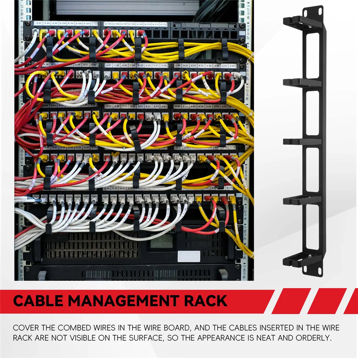 SMIEA 19 Inch 1U Rack Cabinets Cable Management Network Organizer Hollow Metal Base Five Ring Detachable Wire Manager Frame