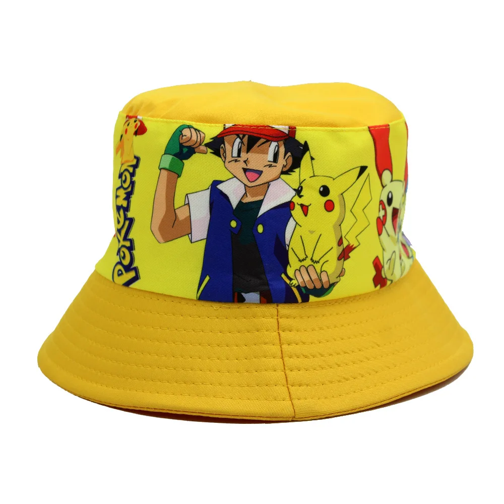 Pikachu Pokemon Ash Ketchum Caps Children's Cartoon Fisherman Hat Baby Outdoor Cute Sun Hat Printed Basin Hat Birthday Gift