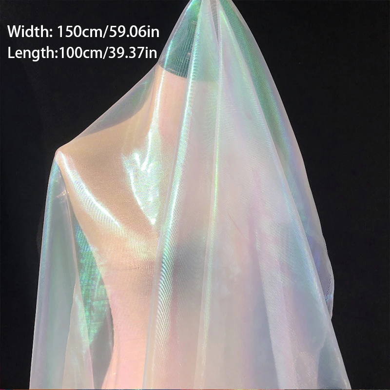 Transparent Laser Tulle Fabric Sewing Mesh Cloth Colorful Organza Glass Yarn Fluorescent Yarn Silk Chiffon Stage Clothing