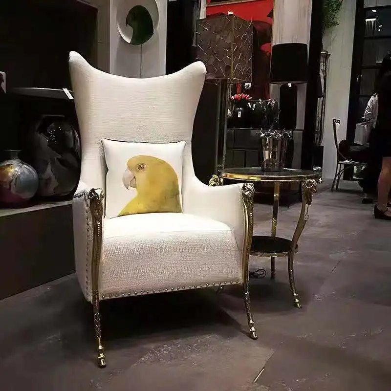 

Postmodern light luxury single sofa, high back single chair, living room, study, club lounge chair, copper sheep's head design