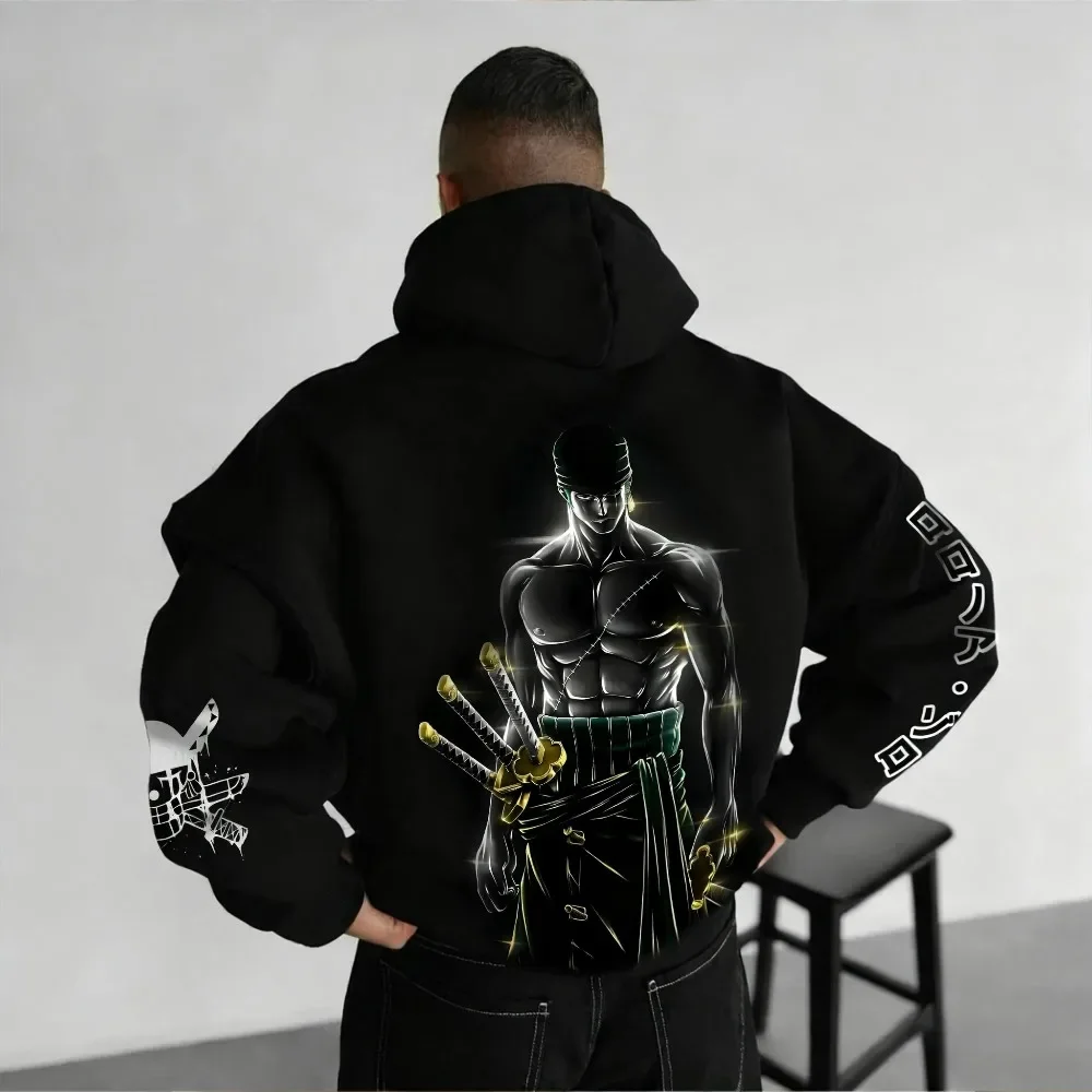 Hoodie Pria ONE PIECE Co-branded Musim Gugur/Dingin 2025, Desain Anime Baru, Gaya Hip Hop, Ukuran Besar, Santai, Longgar, Sweater Atasan untuk Orang Tua dan Anak