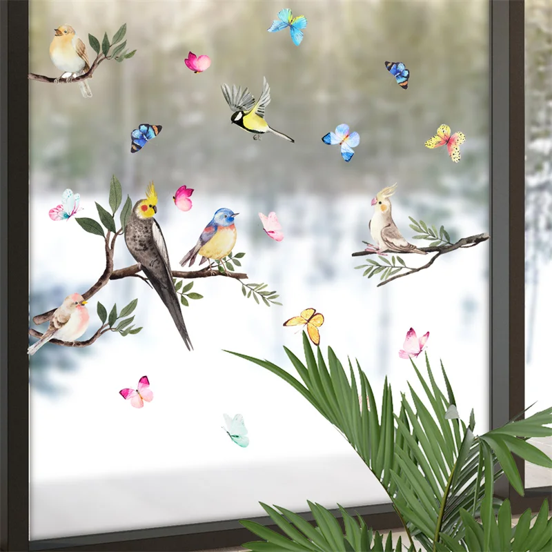 

Bird Stickers for Window Clings Butterfly Decals Glass Wall Sticker Spring Decoration for Home Kids Room Non Adhesive Posters