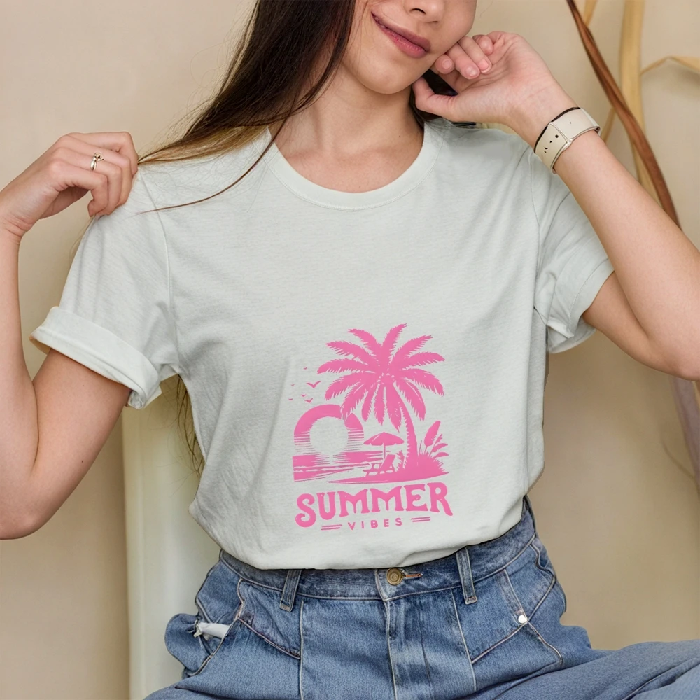 

Женская хлопковая футболка Y2K Summer Vibes Print Cutecore Beach Vibe TrendyCasual TopSoft Cotton FabricCasual Must - Have