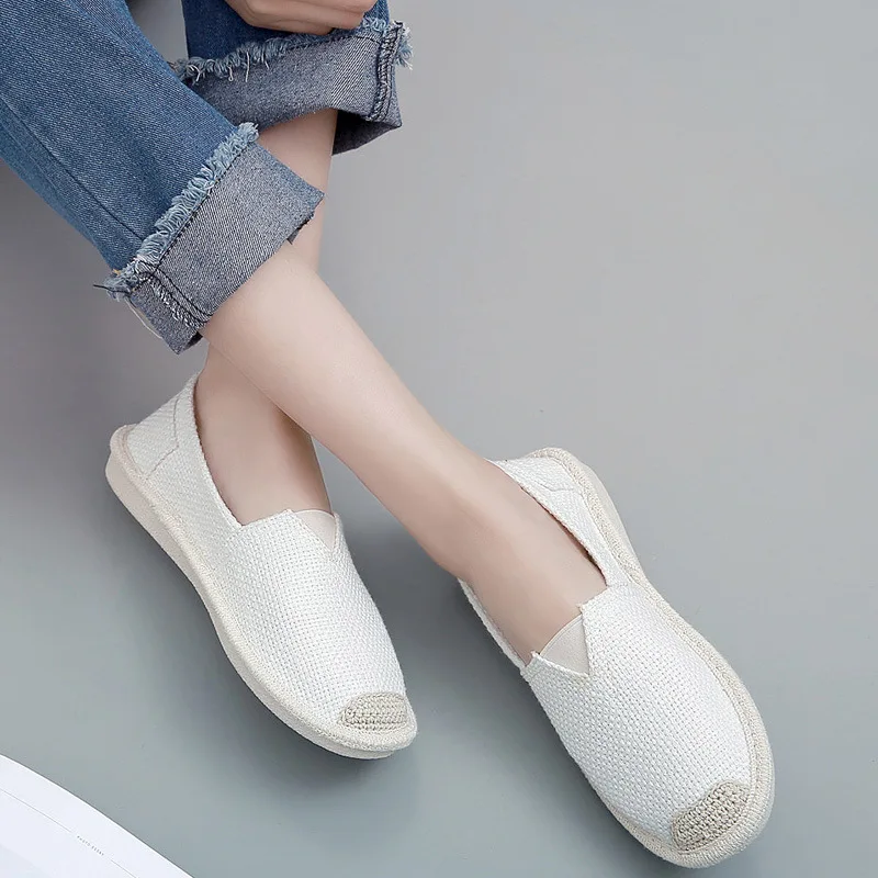 Comemore 2023 Summer Linen Flat Cloth Women Slip on Spring Shoes Ladies Soft Casual Ballet Flats Floors Loafers Free Shipping 40