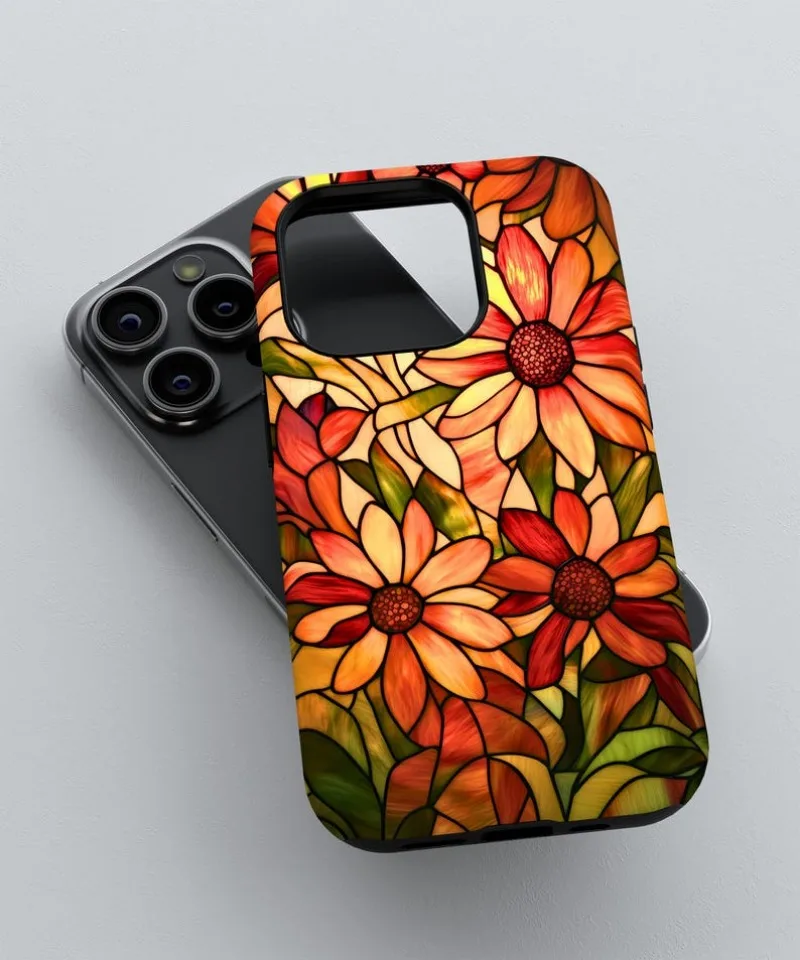 Vibrant Stained Glass Daisy Design Phone Case For IPHONE 16 15PRO MAX 14 13 12 11 Acrylic TPU Two in one magnetic Phone Cases