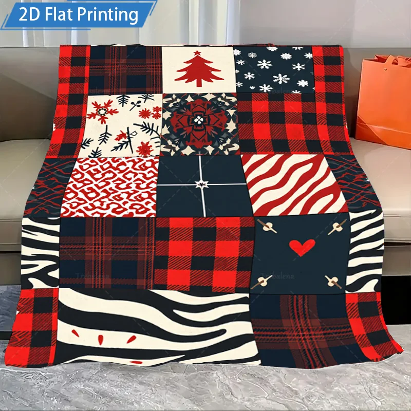 

1 шт. фланелевое одеяло Рождественское клетчатое одеяло, праздничный лоскутный дизайн для уютного домашнего декора