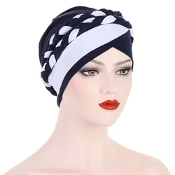 Turban indien en jersey modal tressé noir et blanc, couvre-chef, bonnet, canner, vêtements de sauna islamique, casquettes de cancer, chimio, couvre-perte de cheveux musulman