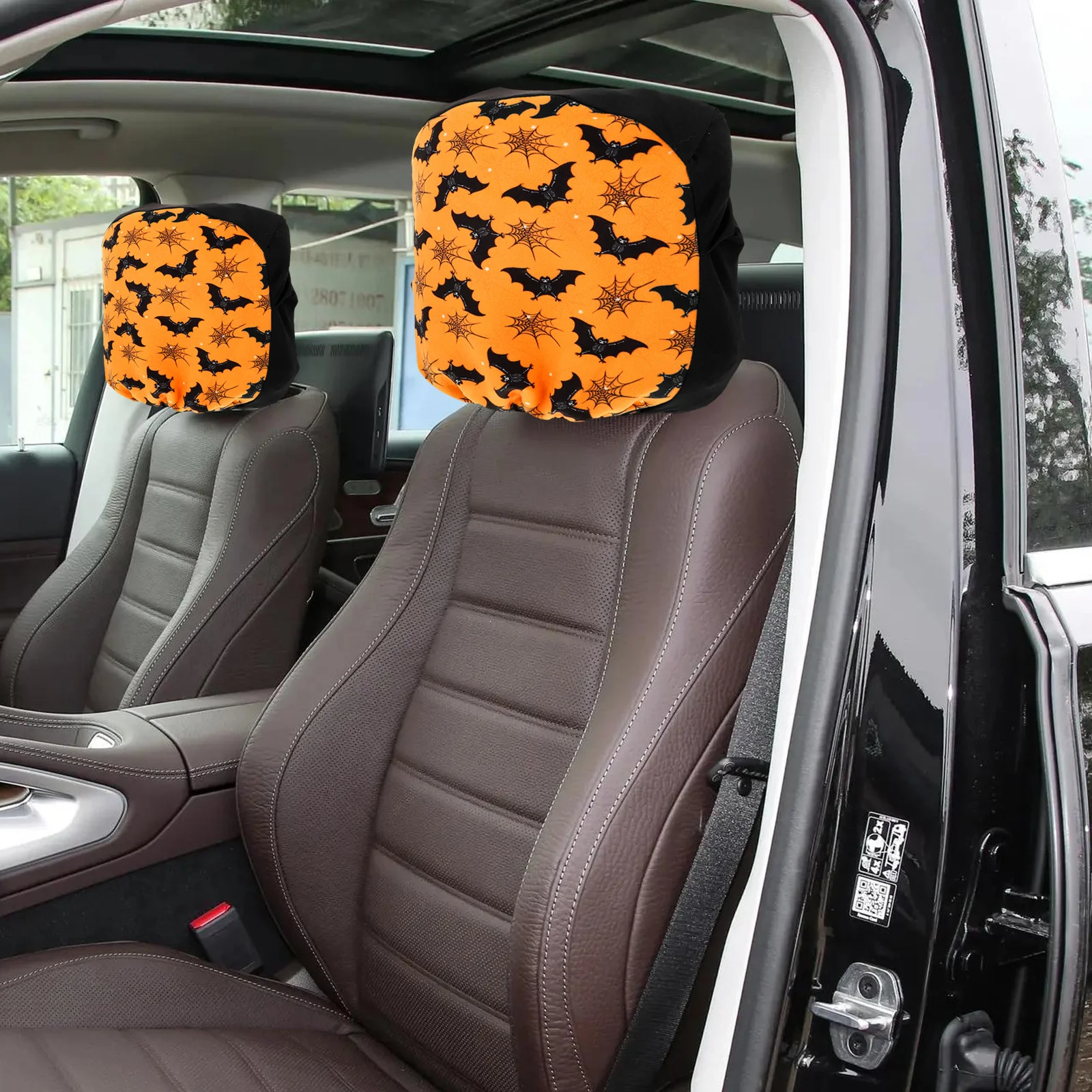 

2pcs Car Headrest Cover Cartoon Design Soft Elastic Fit For Vehicle Seat Protection Auto Interior Accessory Suv Sedan