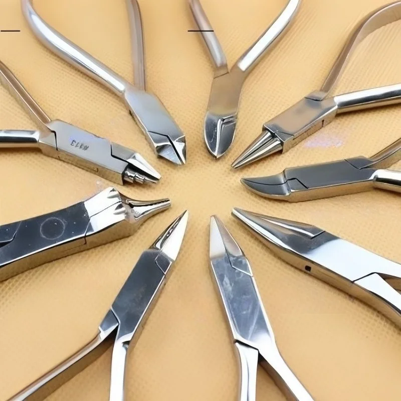 3PCS Dental Orthodontist Pliers Wire Bending Loop Forming Tools Ortho Wire Braces Half‑Round Pliers Three‑Jaw Pliers