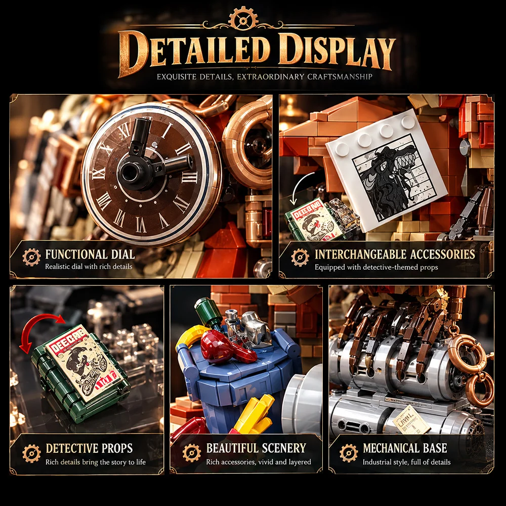 Steampunk Detective Owl 1286Pcs Building Blocks, Creative DIY Assembly Animal Model, Desktop Decor Ornament, Holiday Gift for Kids Adults for Halloween, Christmas, Thanksgiving, Birthday