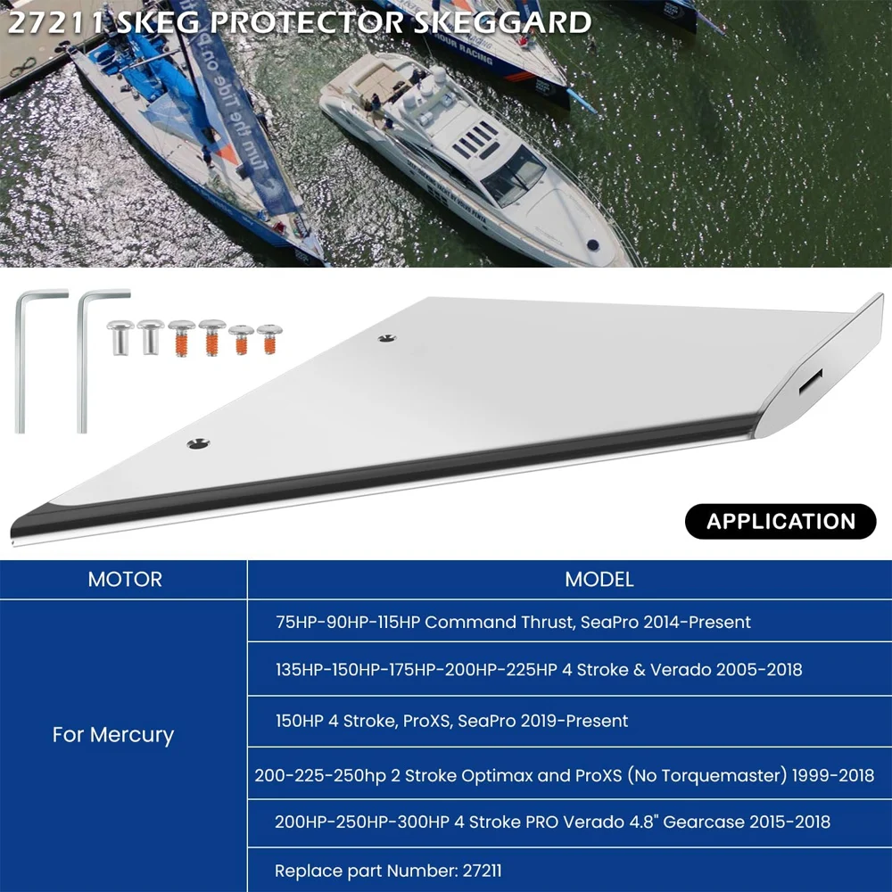 27211 Skeg Guard Skeg Cover Protector for Mercury 75HP to 300HP Marine-Grade Stainless Steel Skeg Guard Protector