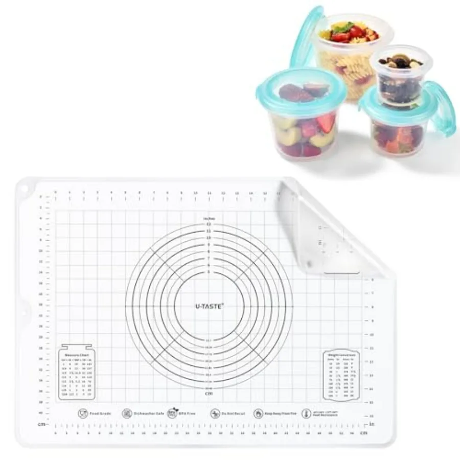 

UTaste 28x20 Большой пищевой жидкий силиконовый коврик для кондитерских изделий, прозрачный и 2 унции, 4 унции, 8 унций, 16 унций, набор силиконовых контейнеров для хранения еды M