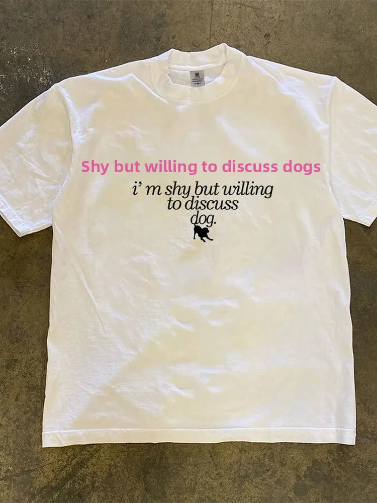 Inward but Willing to Talk about Dogs Fun Slogan Short Sleeve T-Shirt Heavyweight Pure Cotton Unisex Summer Breathable Casual...