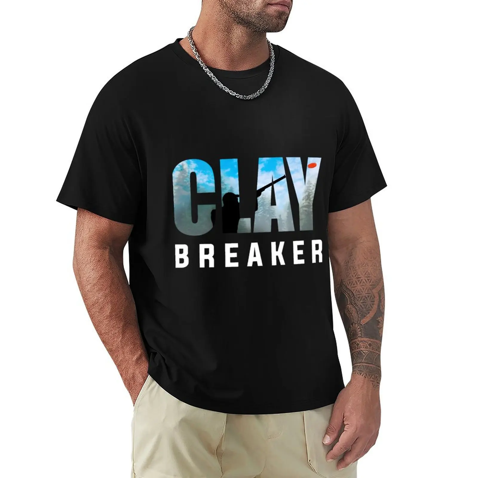 Clay Breaker - Clay Pigeon Shooting Shot Gun Skeet Trap Target T-Shirt Large Size Casual Short Sleeve Top