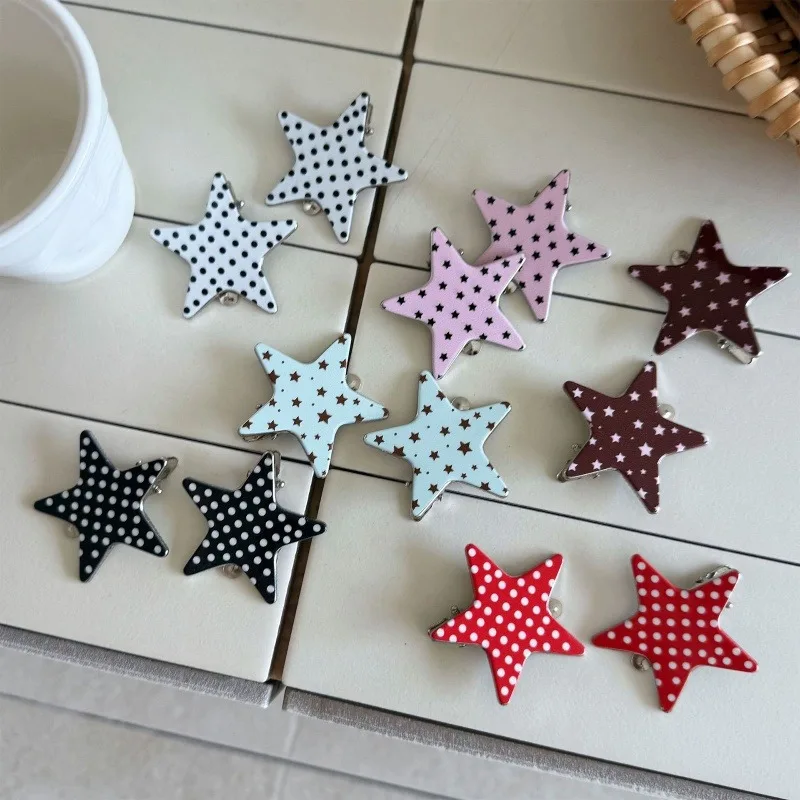 Korea Y2K Stars Hairclip INS Polka Dot Hair Clips for Women Retro Multicolor Acrylic Barrettes in 7 Colors Hairclips Jewelry