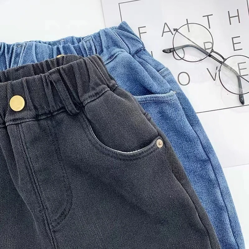بنطال جينز للأولاد مبطن بالصوف سميك من قطعة واحدة سروال شتوي للأطفال والأطفال ملابس أطفال دافئة وأنيقة #3