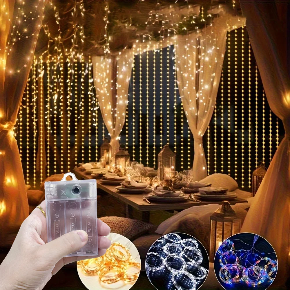 

Светодиодная гирлянда-штора на батарейках для дома и улицы, декор для Рамадана 2026, украшение на Ид Мубарак, свадьбу, День святого Валентина