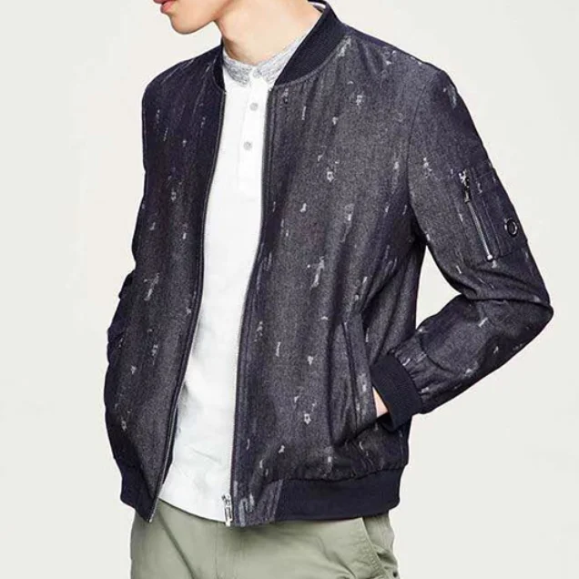 Spring Faion Baseball Kraag Denim Jaet Comfortabel Puur Katoen Casual Jas Heren Stretchy Ort Sve Ritssluiting