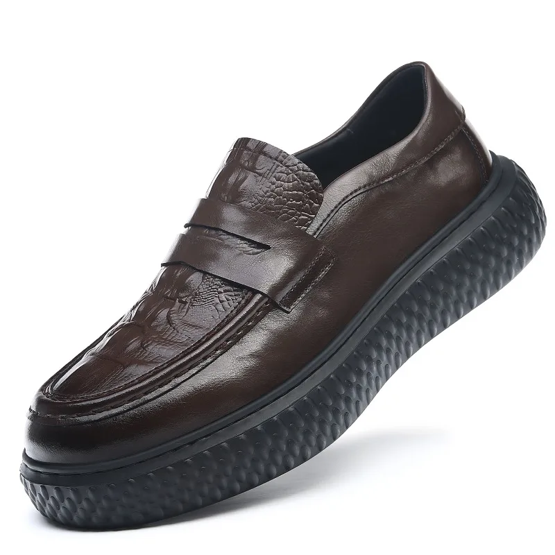Men Loafers PU Embossed Pattern Thick Sole Solid Color Comfortable Business Casual Men Shoes