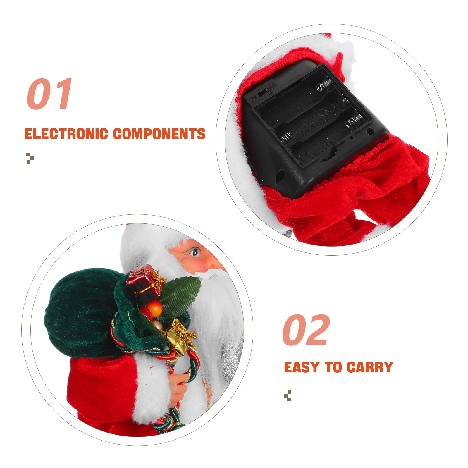 ซานตาคลอสไฟฟ้าดนตรีตกแต่งคริสต์มาส ซานตาคลอสเคลื่อนไหวได้ ของขวัญปาร์ตี้คริสต์มาส ของประดับตกแต่งวันหยุดสำหรับเด็ก ซานตาคลอสดนตรี