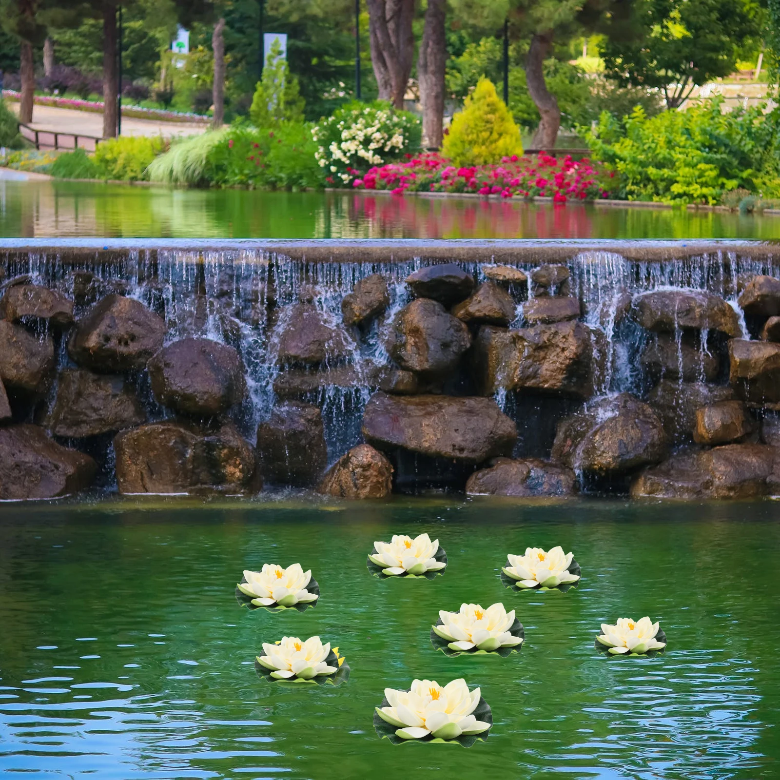 

9 Pcs Artificial Water Lily Plants Eva Foam Floating Pond Decor Home Garden Courtyard Ornament Simulated Lotus Flower