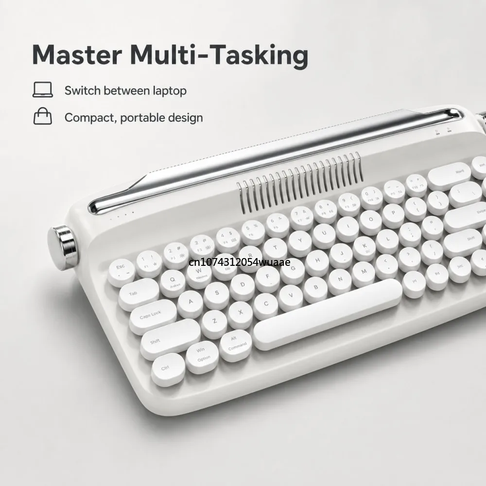 New Retro Wireless Bluetooth Keyboard 68 Keys Rechargeable Typewriter Type Aesthetic Keyboard for Tablet Laptop and Multi-Device