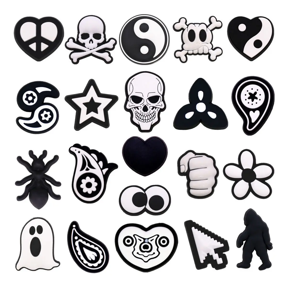 1Pc 3D Gothic Clog Charms Black White Dark Punk Rock Skull Spider Ghost Star Heart Flower Edgy Hole Shoes Accessories Decor Gift