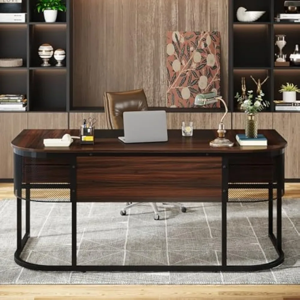 

63-Inch Executive Desk with 4 Drawers, Large Home Office Desk Computer Desk, Business Furniture Desk Workstation for Home Office