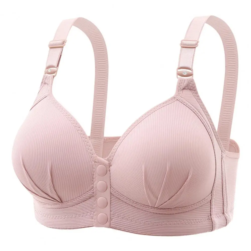 Elastic Soft Solid Color Lady Bra Underwear Women Bra Front Button Closure Adjustable Strap Push Up No Wire Breast Support