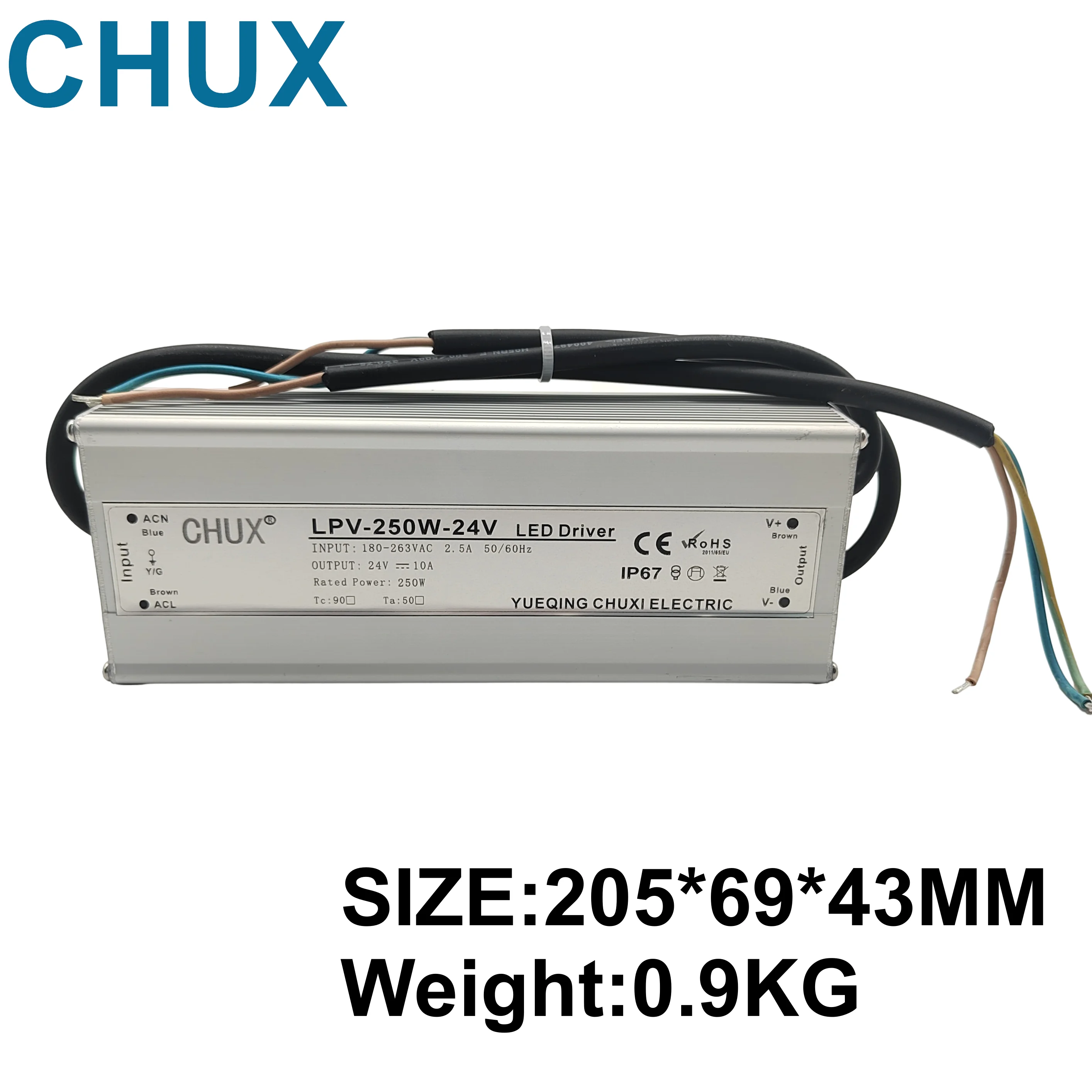 CHUX  250W 200W Waterproof Power Supply 12V 24V 36V 48VDC Outdoor Waterproofing  Switching Power Supply Smps LPV-250W 200W