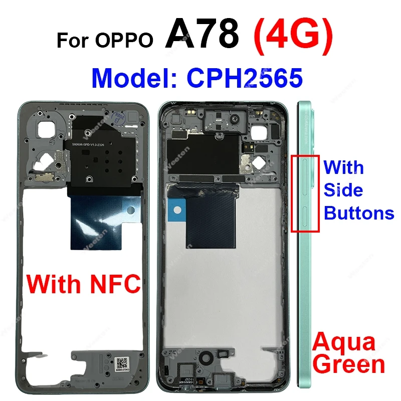 Middle Housing For OPPO A78 A79 4G 5G Middle Frame Housing Cover Bezel with Side Button Replacement Parts