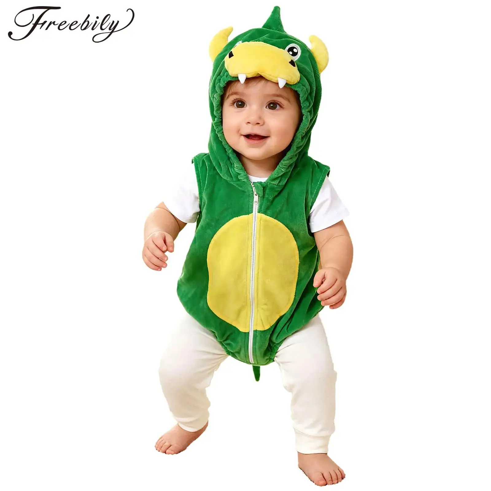 Baby Cartoon Animal Hooded Romper Sleeveless Zipper Jumpsuit Infant Clothes Sleepwear Halloween Christmas Party Cosplay Costume