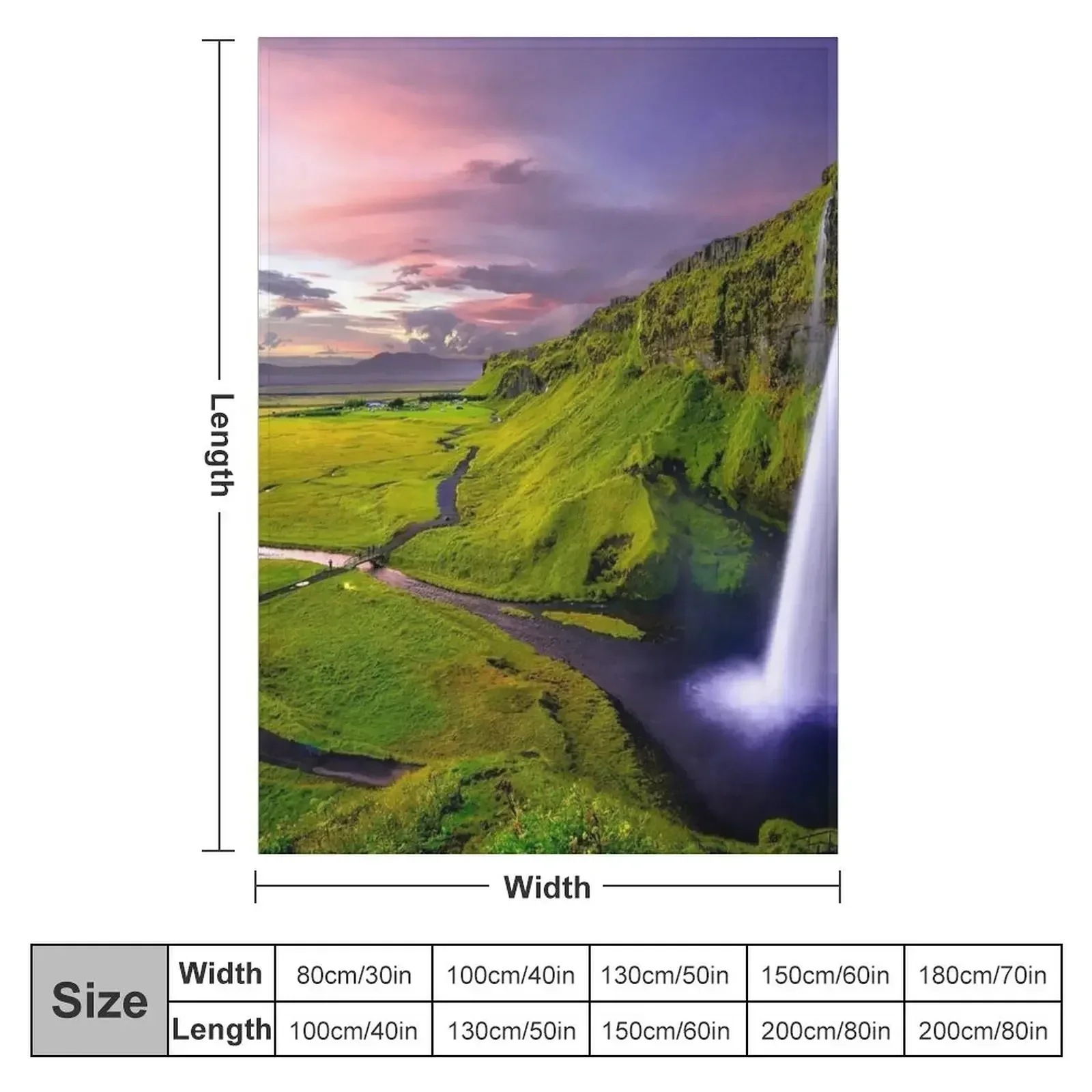 Iceland Seljalandsfoss waterfall and surrounding green cliff landscape nature color photograph Throw Blanket