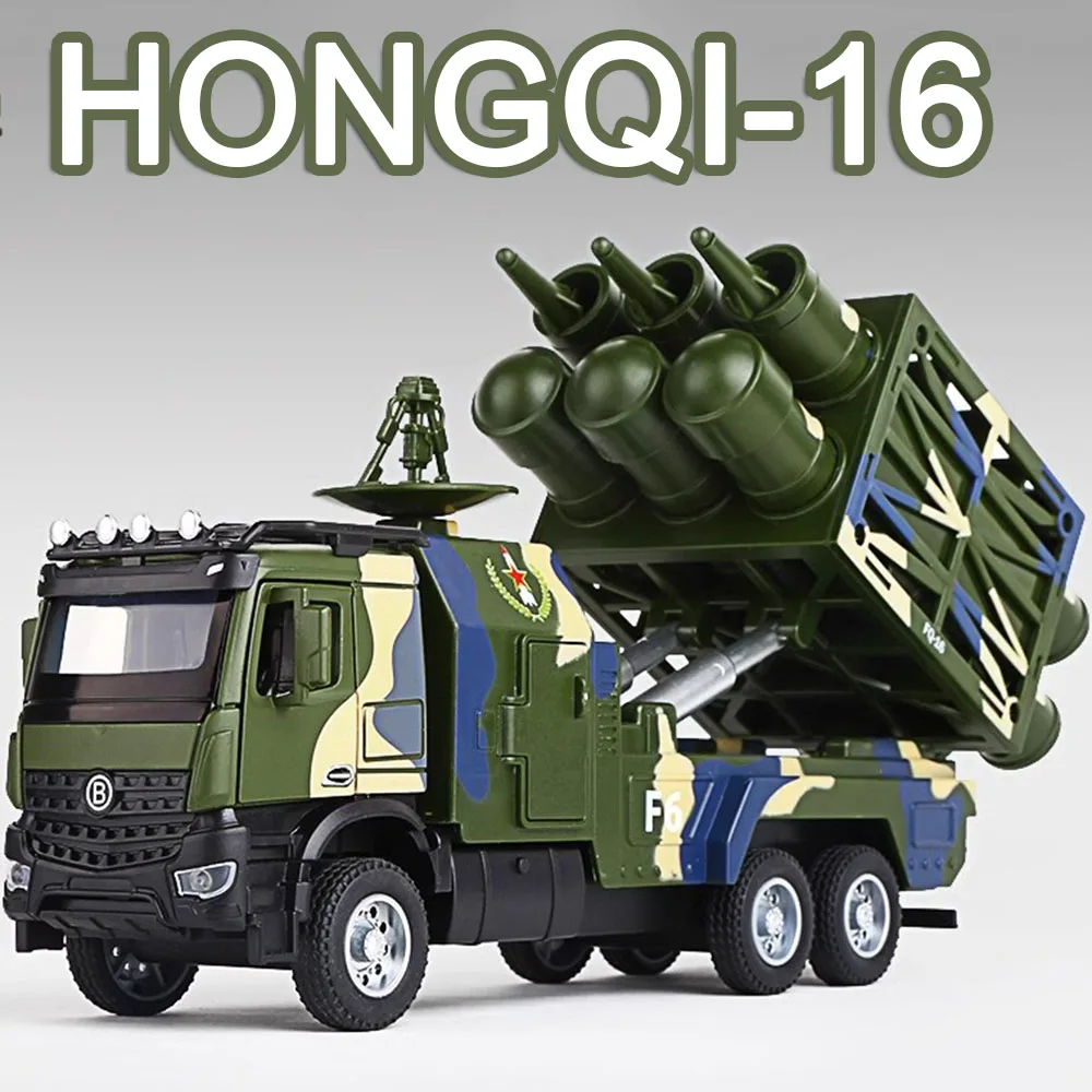 1:35 Miniature Model Toy HongQi-16 Air Defense Missile Vehicle Alloy Diecast Sound Light Doors Opened Pull Back Gifts for Kids