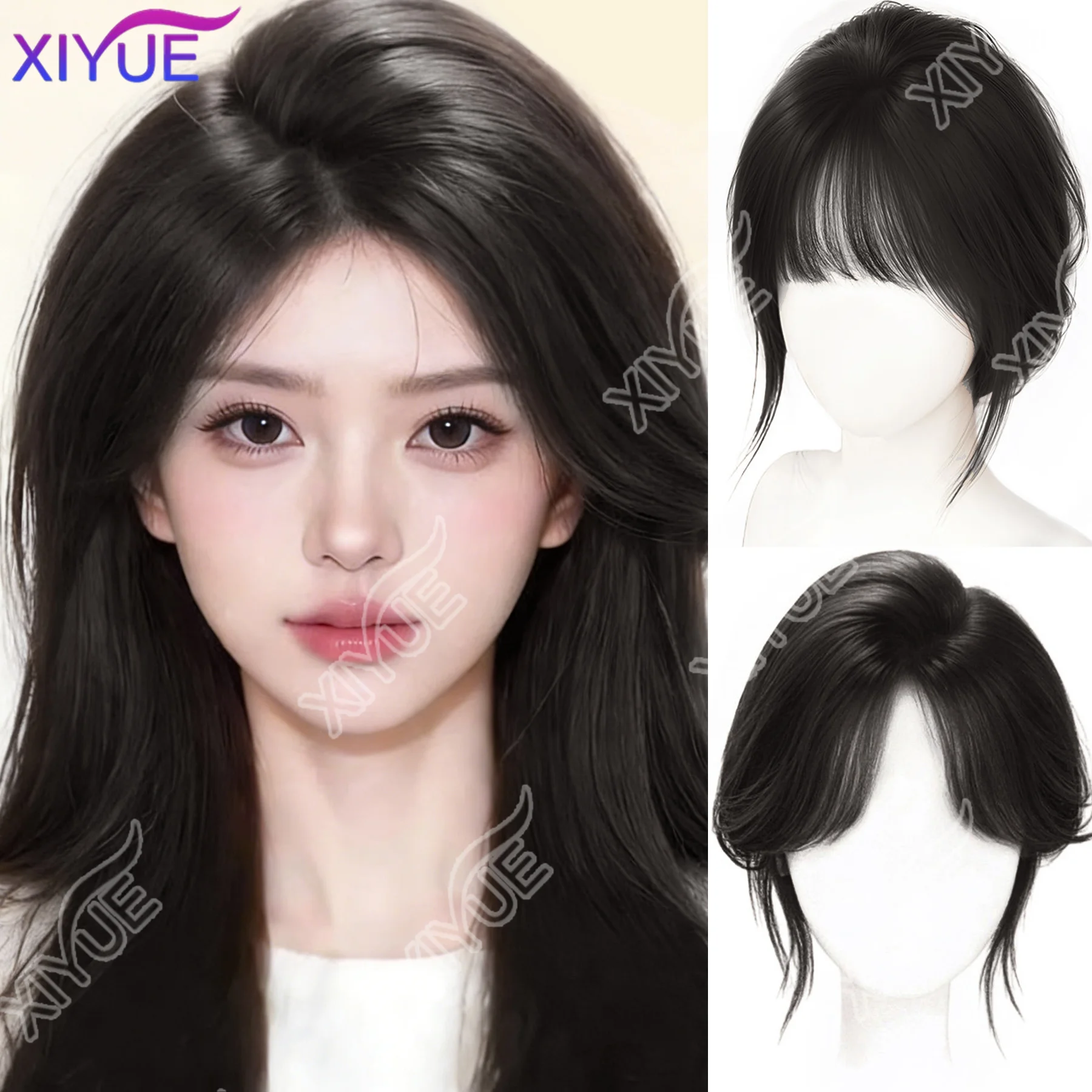 

Парик XIYUE с синтетической челкой для женщин с натуральной пушистой и увеличенным объемом волос, 3D челка с восемью персонажами, подтяжка лица