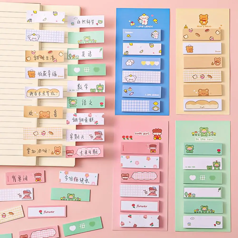 2Pcs สติกเกอร์ดัชนีความหนืดที่แข็งแกร่งการ์ตูนการพิมพ์บันทึกการจัดเก็บ Categorizing Sticky Note Sticky Notepad เครื่องเขียน Supply